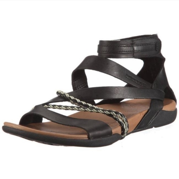 Merrell Shoes - Merrell Women's Henna Black Leather Strappy Sandals Size 9 Ankle Strap Outdoor